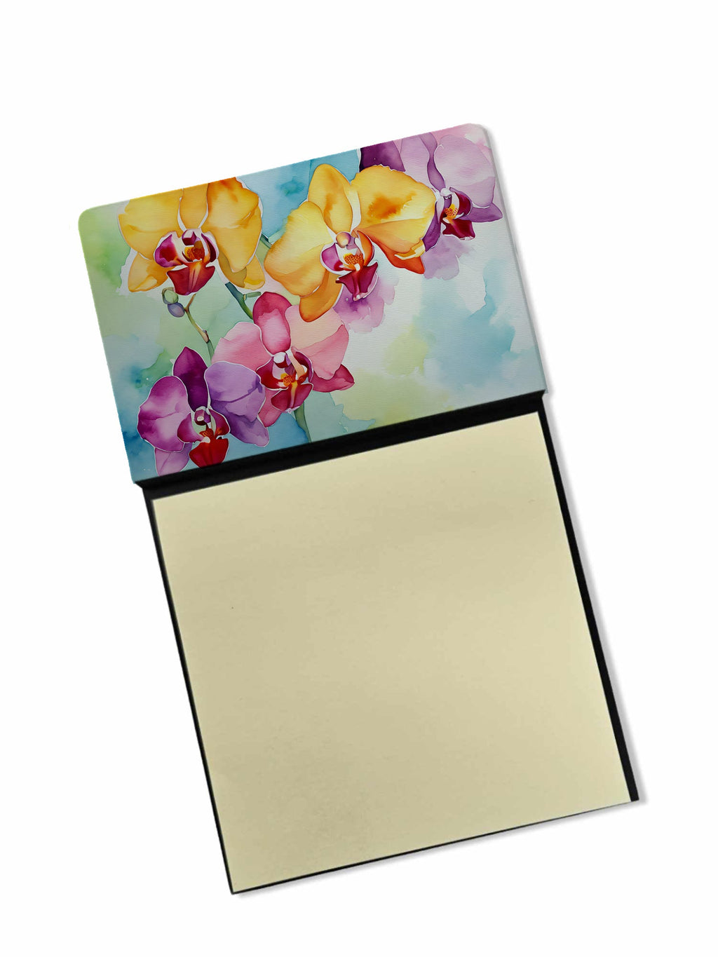 Orchids in Watercolor Watercolor Sticky Note Holder Refillable Dispenser Desk Accessory 3x3 Pad Gift