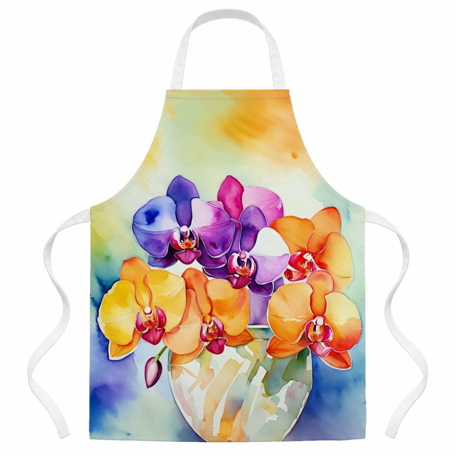 Orchids in Watercolor Apron Cooking Kitchen Server Baking Crafts Gardening for Adult Women Men, Unisex, Large, Multicolor