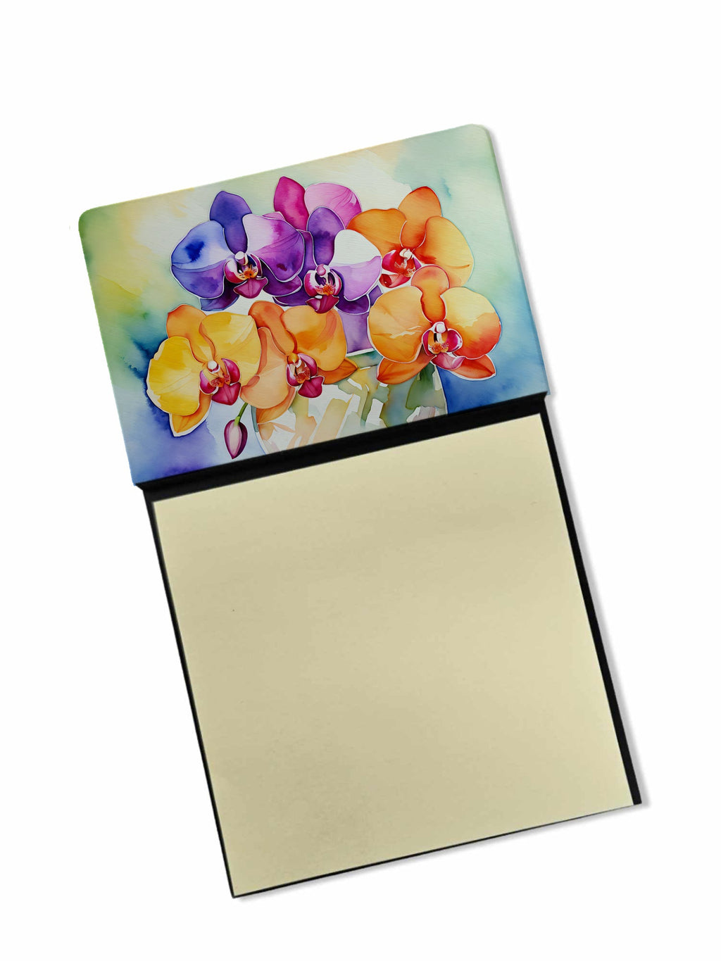 Orchids in Watercolor Watercolor Sticky Note Holder Refillable Dispenser Desk Accessory 3x3 Pad Gift