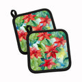 Poinsettias in Watercolor Pot Holder Set of 2 Heat Resistant Quilted Hot Pads 7.5 x 7.5 Inch, Insulated Kitchen Trivets for Cooking & Baking