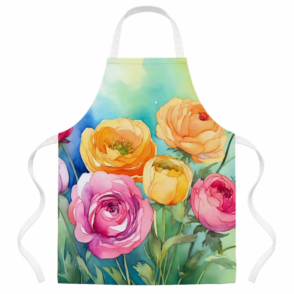 Ranunculus in Watercolor Apron Cooking Kitchen Server Baking Crafts Gardening for Adult Women Men, Unisex, Large, Multicolor