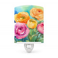 Ranunculus in Watercolor Ceramic Night Light Compact, UL-Certified, Ideal for Bedroom, Bathroom, Nursery, Hallway, Kitchen, 6x4x3, Multicolor