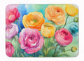 Ranunculus in Watercolor Memory Foam Kitchen Mat Machine Washable Anti-Fatigue Cushion Comfort Bath or Kitchen Rug