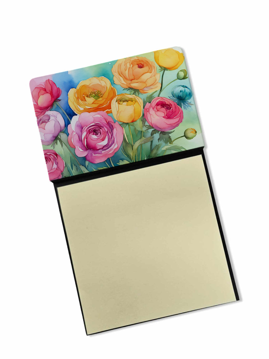 Ranunculus in Watercolor Watercolor Sticky Note Holder Refillable Dispenser Desk Accessory 3x3 Pad Gift