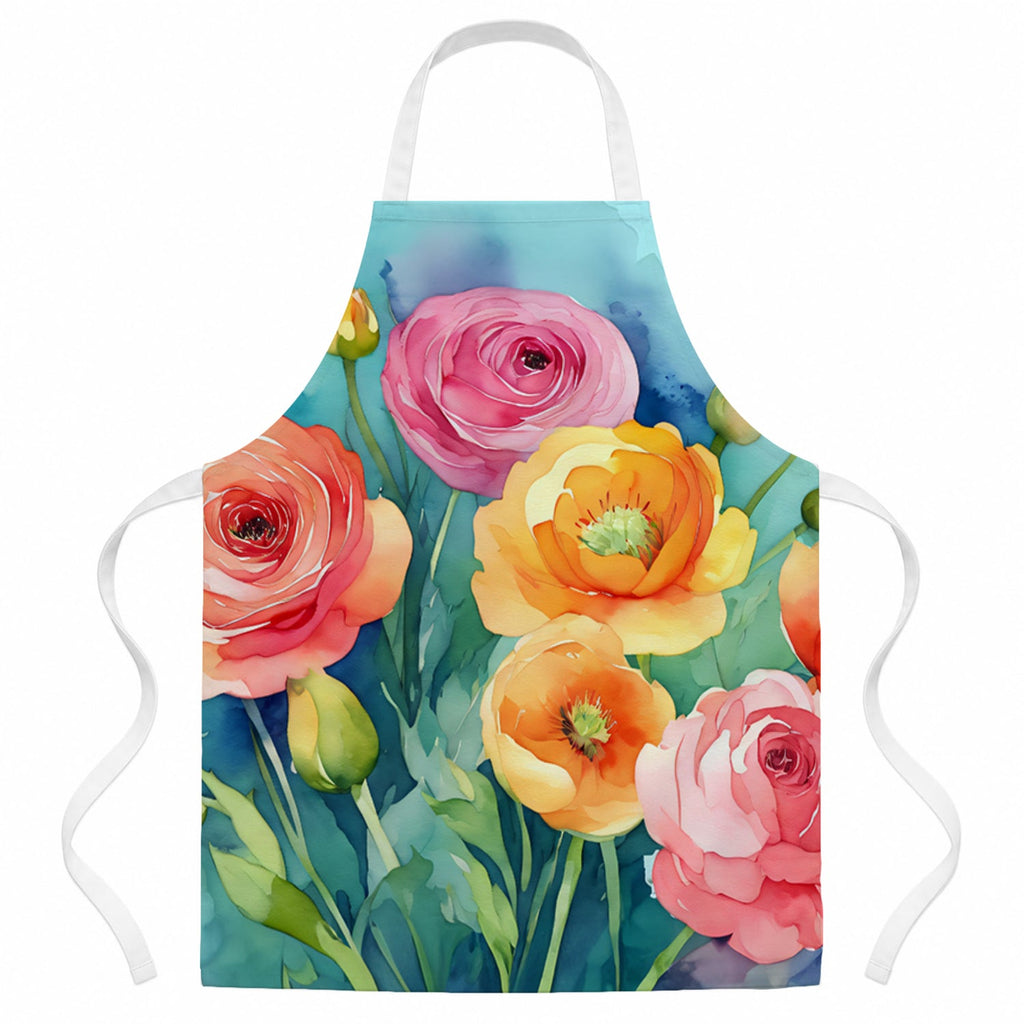 Ranunculus in Watercolor Apron Cooking Kitchen Server Baking Crafts Gardening for Adult Women Men, Unisex, Large, Multicolor