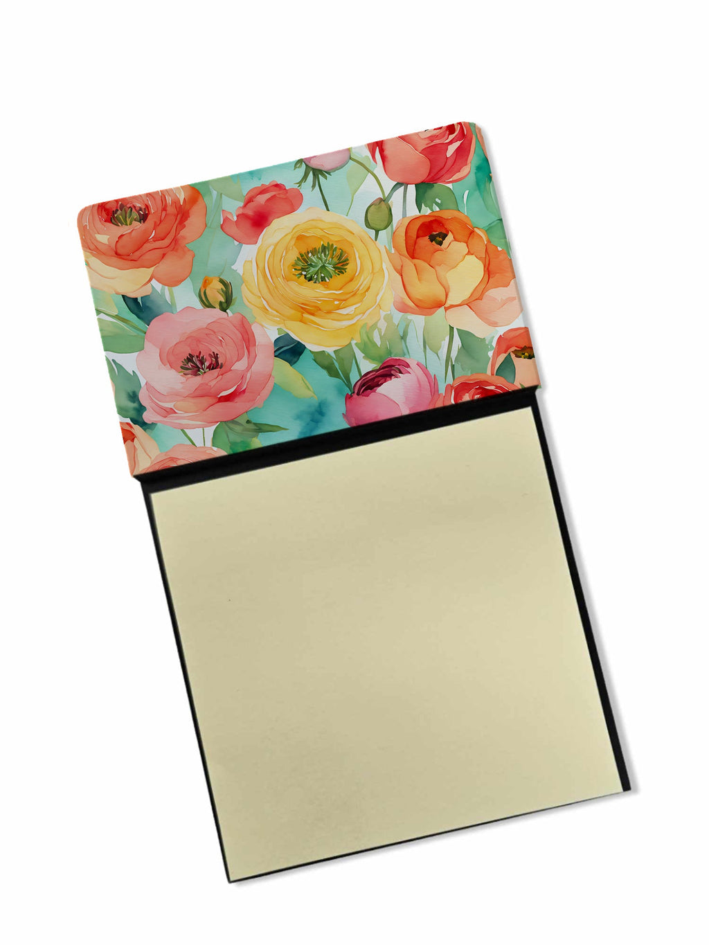 Ranunculus in Watercolor Watercolor Sticky Note Holder Refillable Dispenser Desk Accessory 3x3 Pad Gift