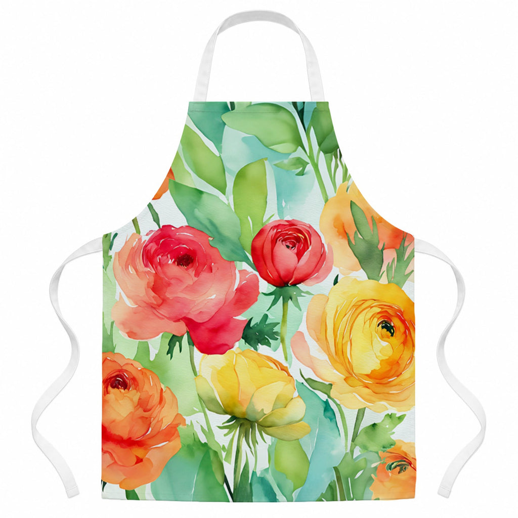 Ranunculus in Watercolor Apron Cooking Kitchen Server Baking Crafts Gardening for Adult Women Men, Unisex, Large, Multicolor