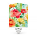 Ranunculus in Watercolor Ceramic Night Light Compact, UL-Certified, Ideal for Bedroom, Bathroom, Nursery, Hallway, Kitchen, 6x4x3, Multicolor