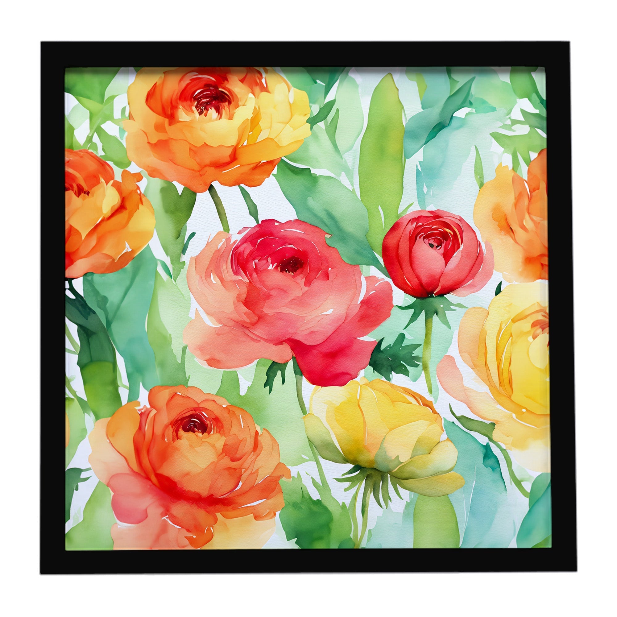 Ranunculus in Watercolor Framed Metal Print Bathroom, Kitchen, Office, Home Decor Wall Art Ready to Hang, Square, 8X8