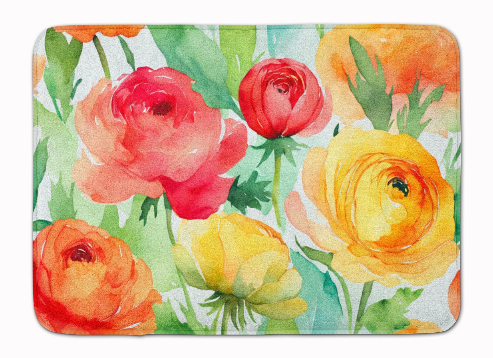 Ranunculus in Watercolor Memory Foam Kitchen Mat Machine Washable Anti-Fatigue Cushion Comfort Bath or Kitchen Rug
