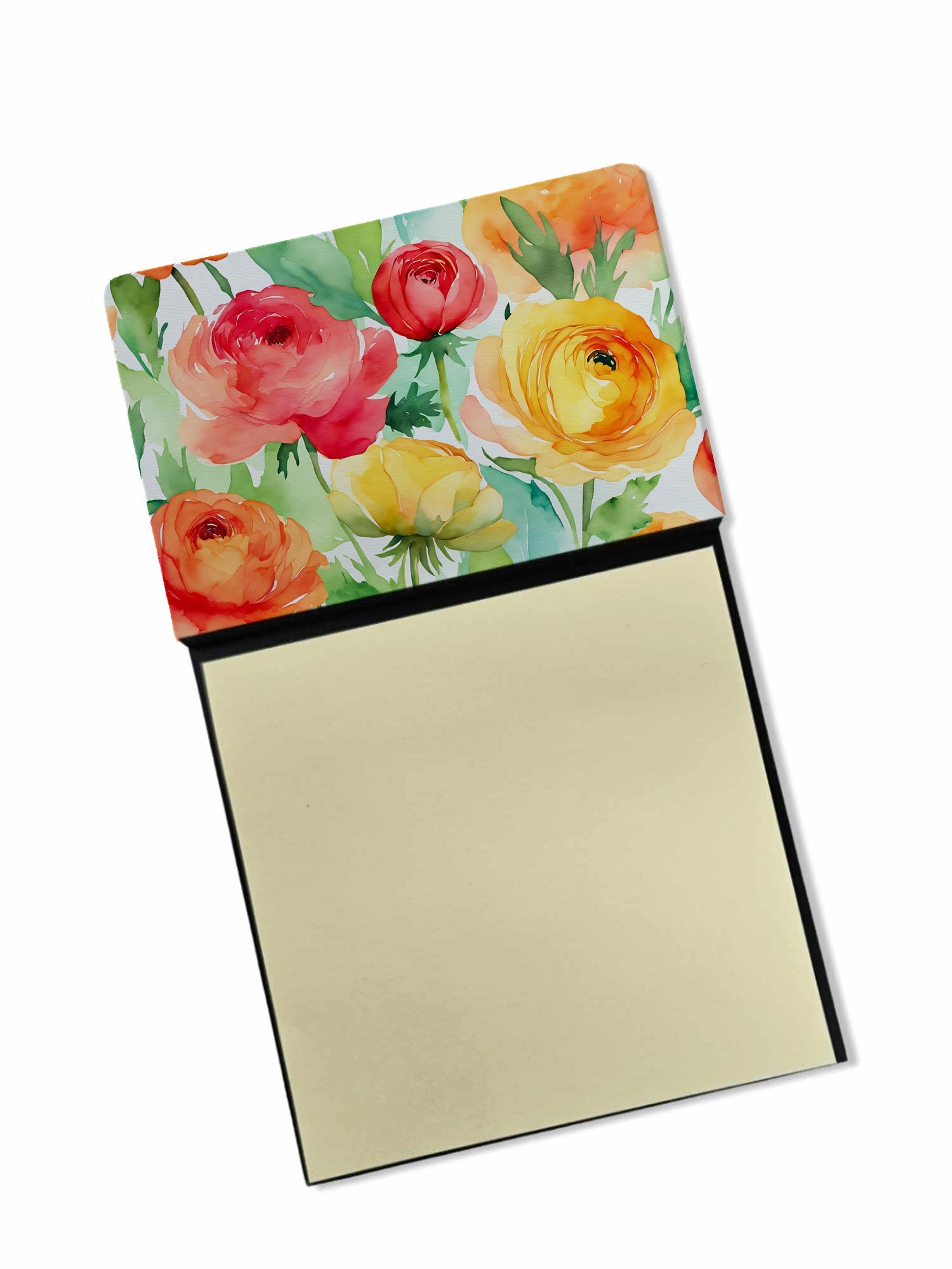 Ranunculus in Watercolor Watercolor Sticky Note Holder Refillable Dispenser Desk Accessory 3x3 Pad Gift