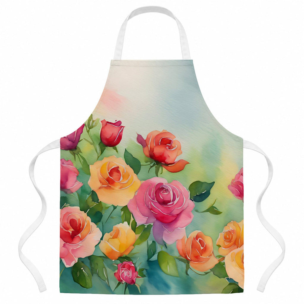 Roses in Watercolor Apron Cooking Kitchen Server Baking Crafts Gardening for Adult Women Men, Unisex, Large, Multicolor