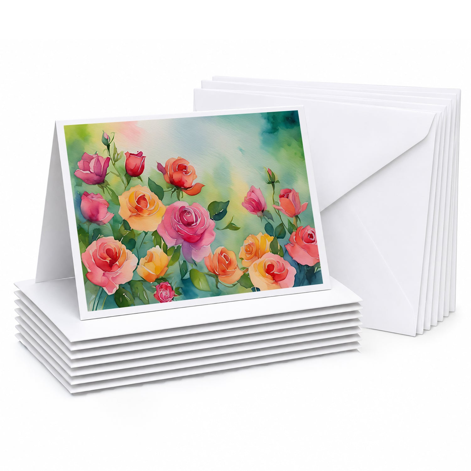 Roses in Watercolor Greeting Cards Pack of 8 Blank Cards with Envelopes Whimsical A7 Size 5x7