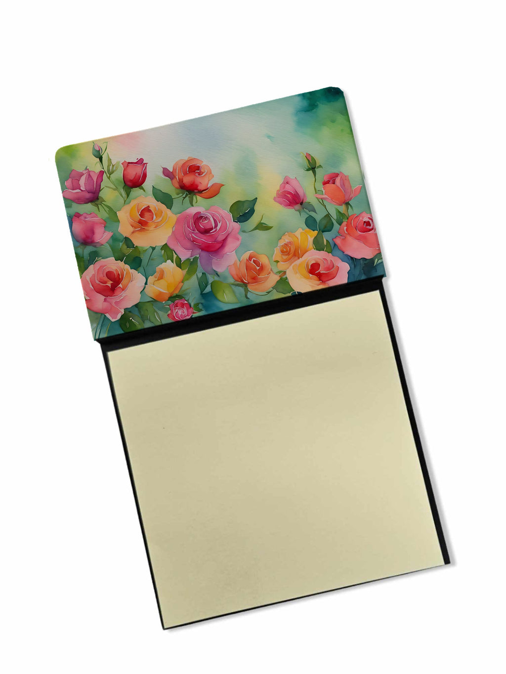 Roses in Watercolor Watercolor Sticky Note Holder Refillable Dispenser Desk Accessory 3x3 Pad Gift
