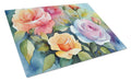 Roses in Watercolor Cutting Board Tempered Glass Kitchen Cutting Surface, Heat Resistant Chopping, Non-Slip Feet, Food Prep & Serving