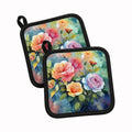 Roses in Watercolor Pot Holder Set of 2 Heat Resistant Quilted Hot Pads 7.5 x 7.5 Inch, Insulated Kitchen Trivets for Cooking & Baking