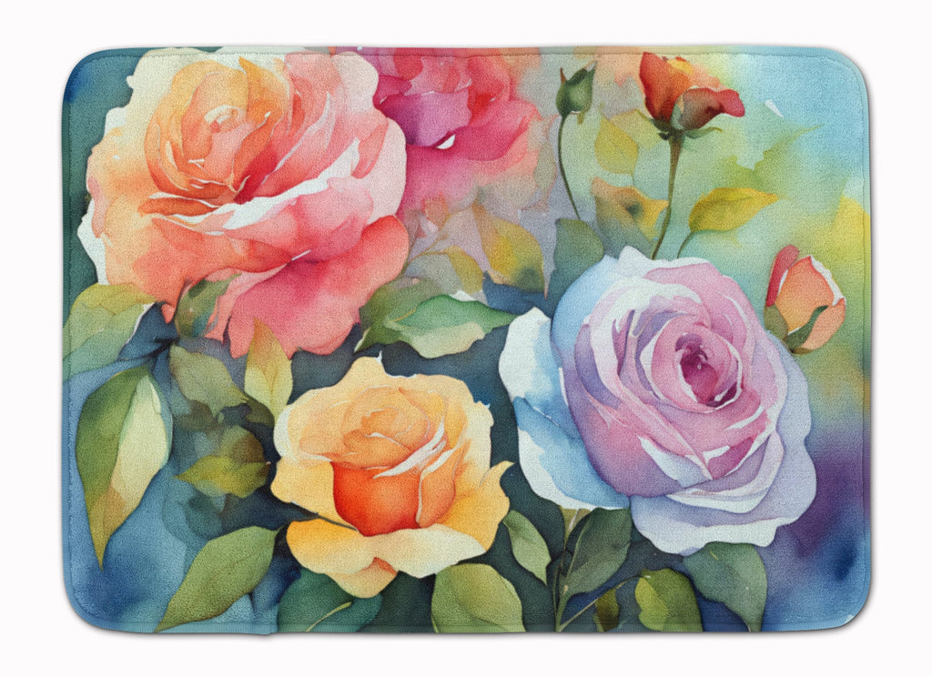 Roses in Watercolor Memory Foam Kitchen Mat Machine Washable Anti-Fatigue Cushion Comfort Bath or Kitchen Rug