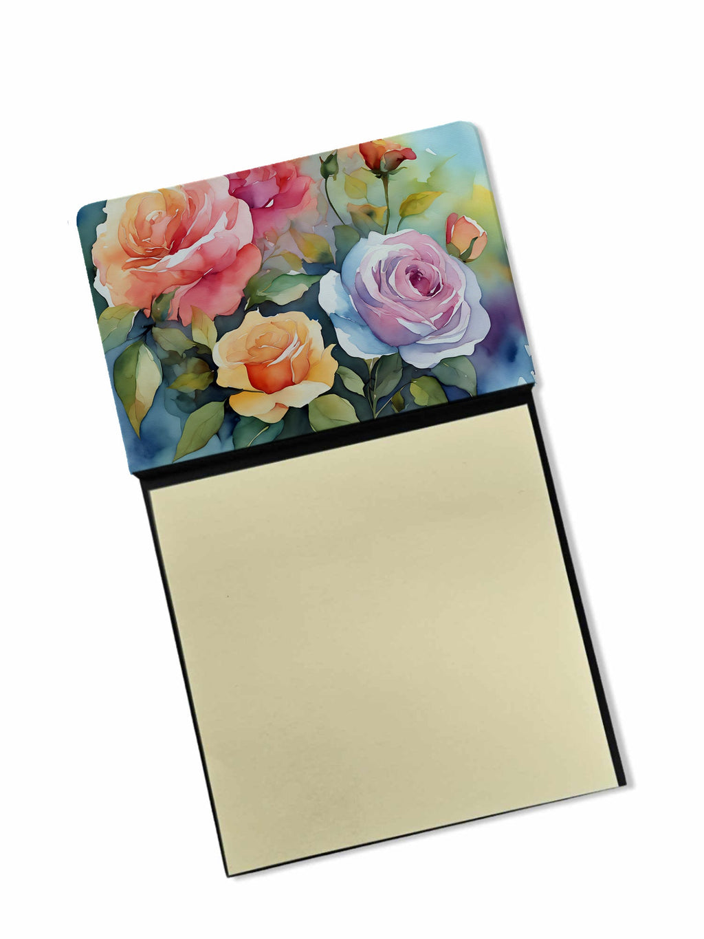 Roses in Watercolor Watercolor Sticky Note Holder Refillable Dispenser Desk Accessory 3x3 Pad Gift