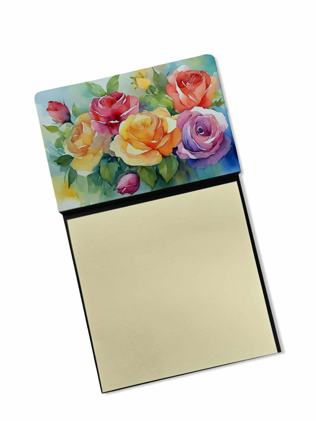 Roses in Watercolor Watercolor Sticky Note Holder Refillable Dispenser Desk Accessory 3x3 Pad Gift