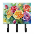 Roses in Watercolor Leash or Key Holder Wall Hooks, Coat Rack Wall Mount, for Hanging Keys, Towels, Aprons, Leashes