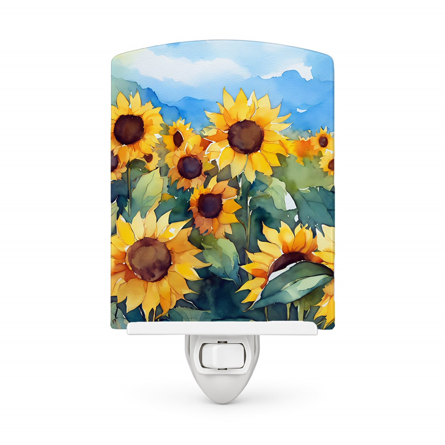 Sunflowers in Watercolor Ceramic Night Light Compact, UL-Certified, Ideal for Bedroom, Bathroom, Nursery, Hallway, Kitchen, 6x4x3, Multicolor