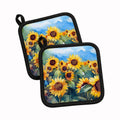 Sunflowers in Watercolor Pot Holder Set of 2 Heat Resistant Quilted Hot Pads 7.5 x 7.5 Inch, Insulated Kitchen Trivets for Cooking & Baking