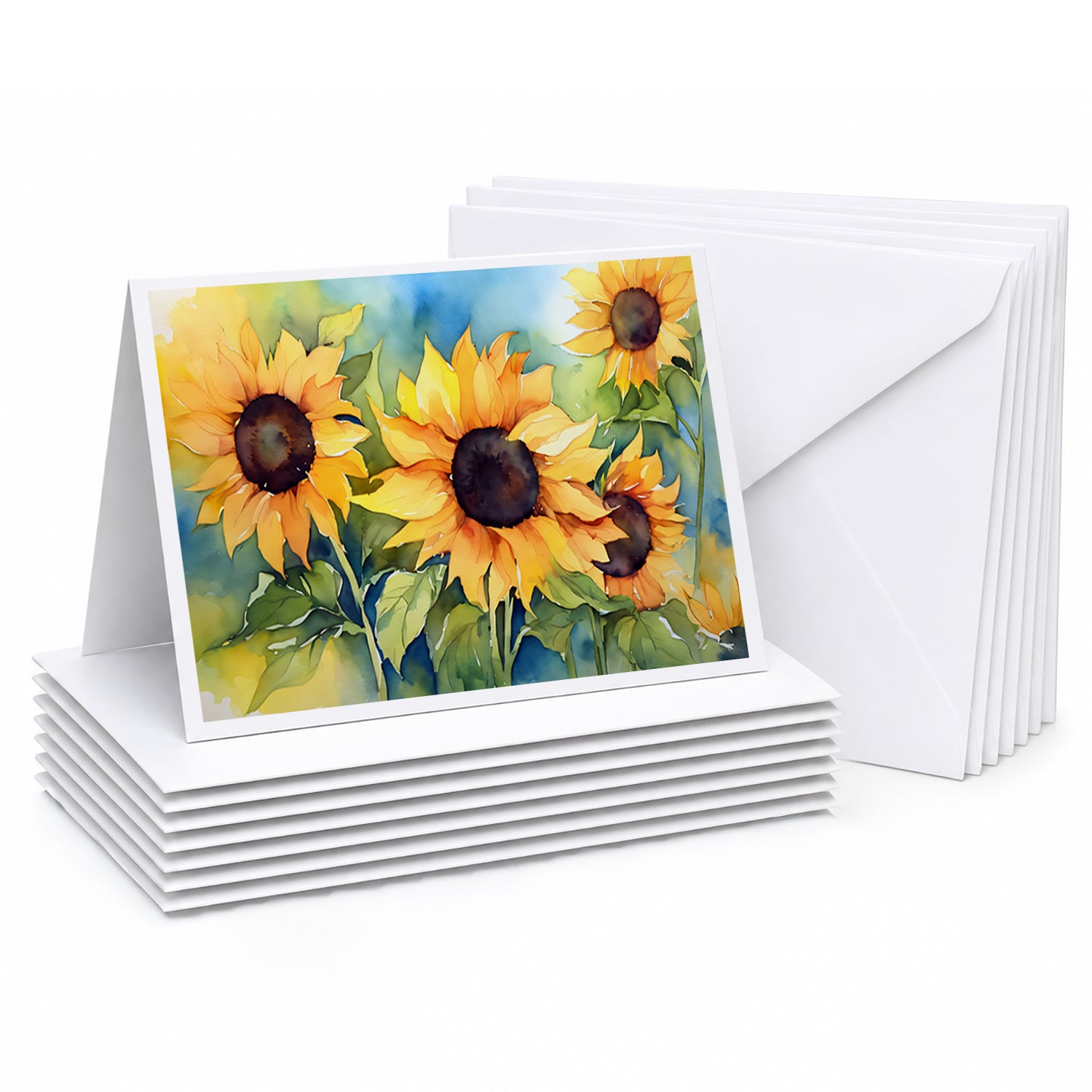 Sunflowers in Watercolor Greeting Cards Pack of 8 Blank Cards with Envelopes Whimsical A7 Size 5x7