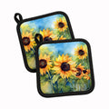 Sunflowers in Watercolor Pot Holder Set of 2 Heat Resistant Quilted Hot Pads 7.5 x 7.5 Inch, Insulated Kitchen Trivets for Cooking & Baking