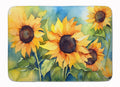 Sunflowers in Watercolor Memory Foam Kitchen Mat Machine Washable Anti-Fatigue Cushion Comfort Bath or Kitchen Rug
