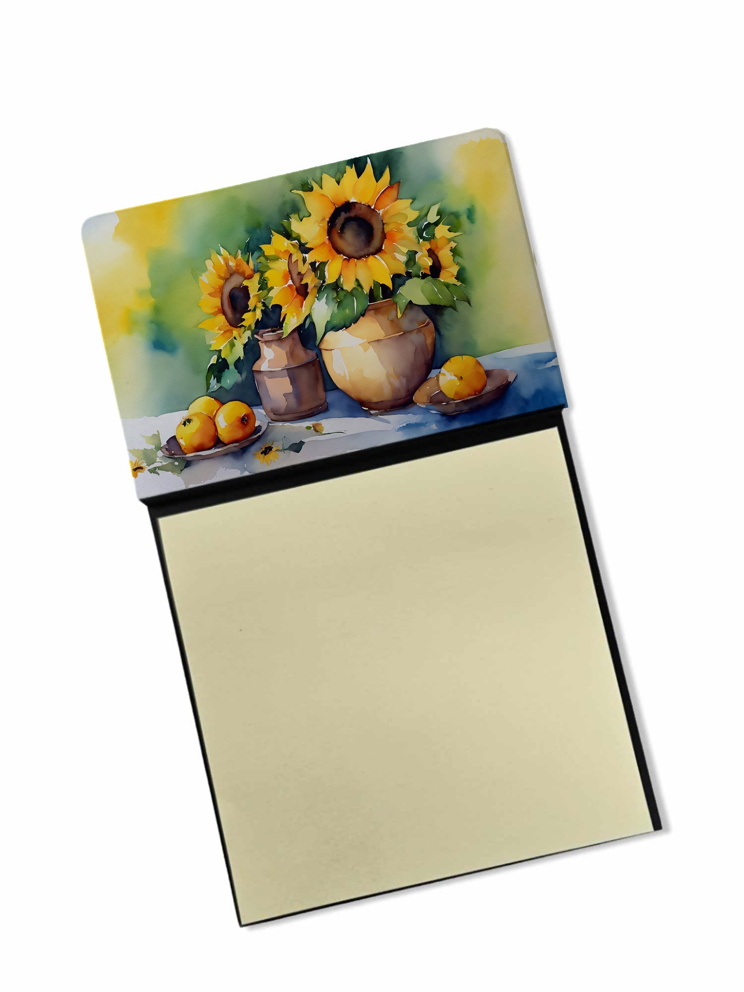 Sunflowers in Watercolor Watercolor Sticky Note Holder Refillable Dispenser Desk Accessory 3x3 Pad Gift