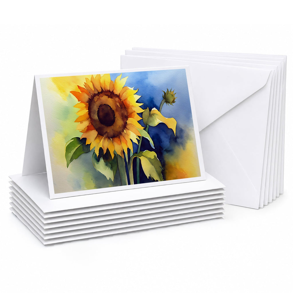 Sunflowers in Watercolor Greeting Cards Pack of 8 Blank Cards with Envelopes Whimsical A7 Size 5x7