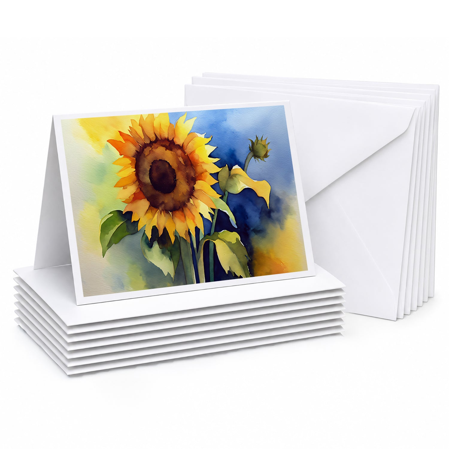 Sunflowers in Watercolor Greeting Cards Pack of 8 Blank Cards with Envelopes Whimsical A7 Size 5x7