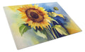 Sunflowers in Watercolor Cutting Board Tempered Glass Kitchen Cutting Surface, Heat Resistant Chopping, Non-Slip Feet, Food Prep & Serving