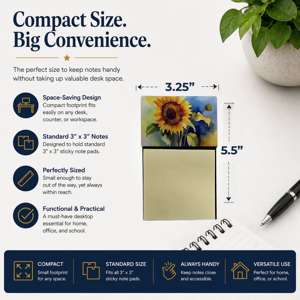Sunflowers in Watercolor Watercolor Sticky Note Holder Refillable Dispenser Desk Accessory 3x3 Pad Gift
