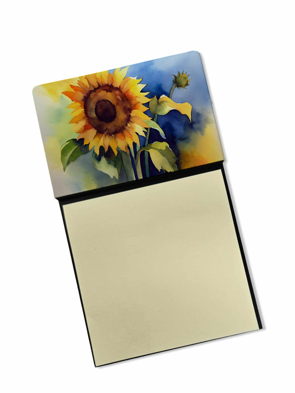 Sunflowers in Watercolor Watercolor Sticky Note Holder Refillable Dispenser Desk Accessory 3x3 Pad Gift