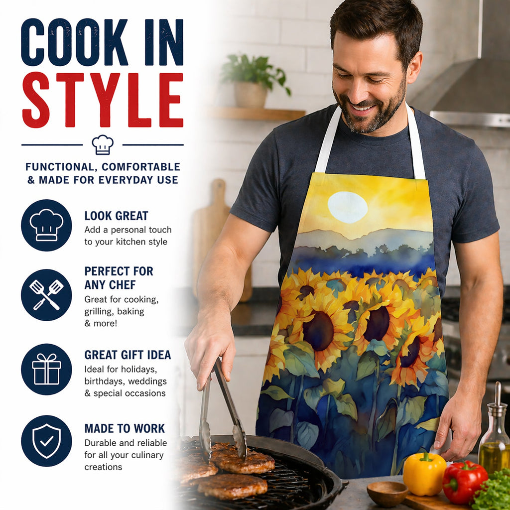 Sunflowers in Watercolor Apron Cooking Kitchen Server Baking Crafts Gardening for Adult Women Men, Unisex, Large, Multicolor