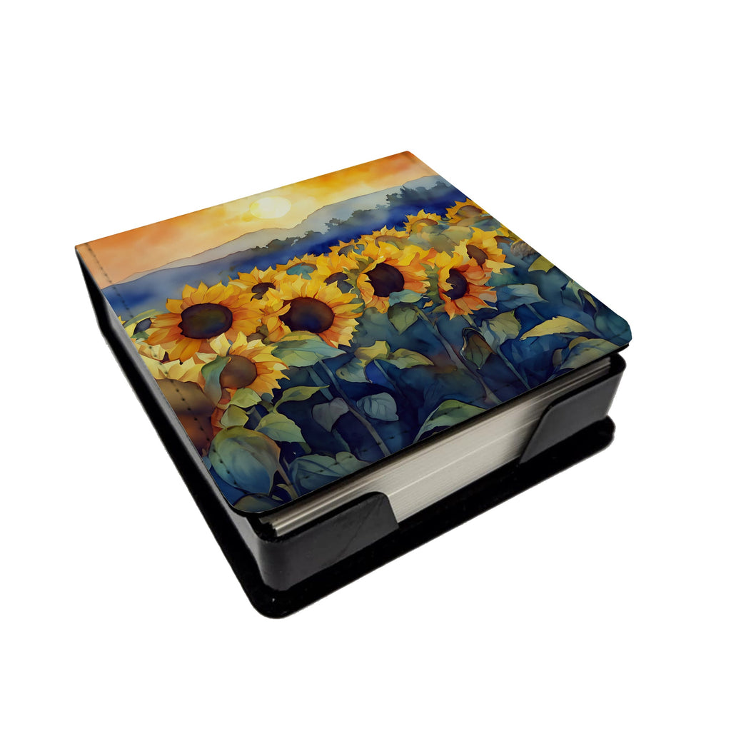 Sunflowers in Watercolor PU Leather Note Paper Holder with Artist-Designed Cover, Desk Accessory, Office Gift