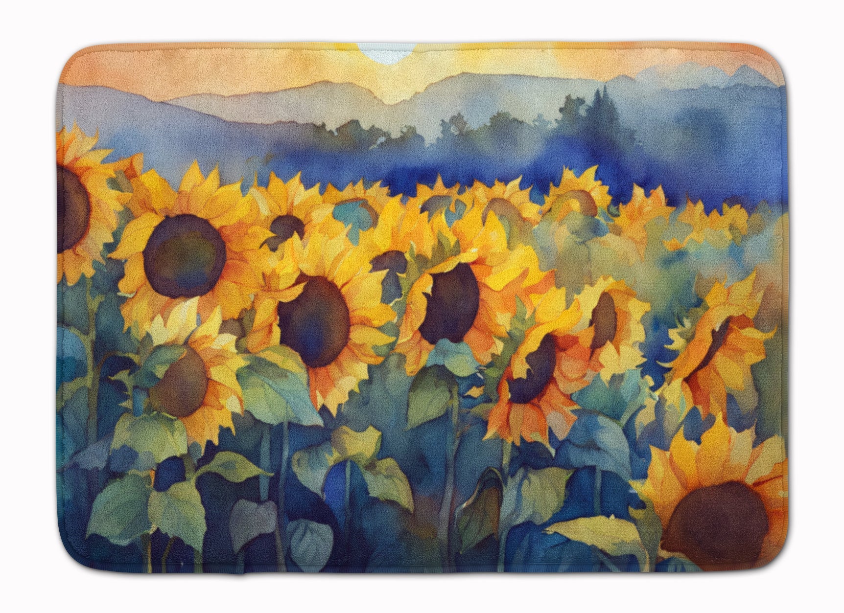 Sunflowers in Watercolor Memory Foam Kitchen Mat Machine Washable Anti-Fatigue Cushion Comfort Bath or Kitchen Rug