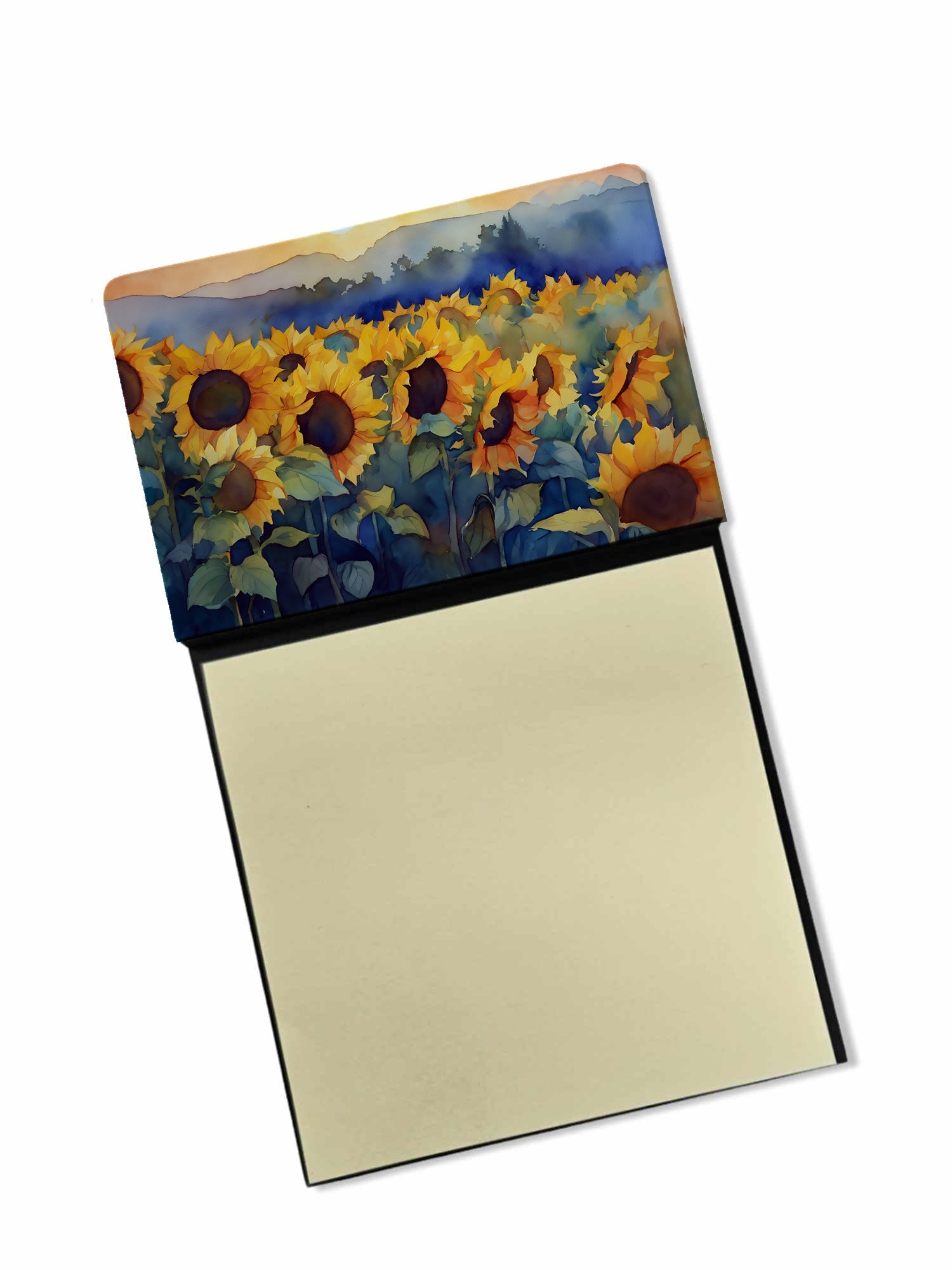 Sunflowers in Watercolor Watercolor Sticky Note Holder Refillable Dispenser Desk Accessory 3x3 Pad Gift
