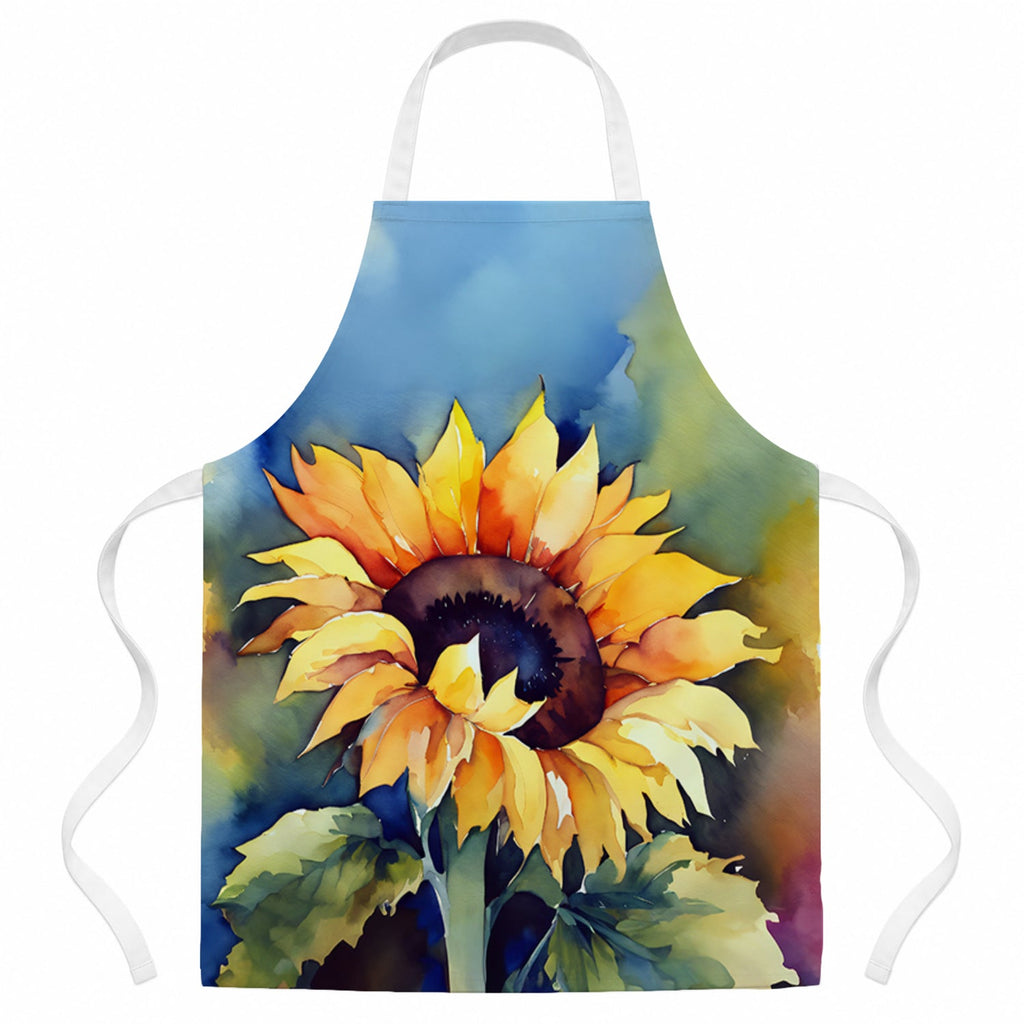 Sunflowers in Watercolor Apron Cooking Kitchen Server Baking Crafts Gardening for Adult Women Men, Unisex, Large, Multicolor