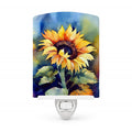 Sunflowers in Watercolor Ceramic Night Light Compact, UL-Certified, Ideal for Bedroom, Bathroom, Nursery, Hallway, Kitchen, 6x4x3, Multicolor