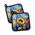 Sunflowers in Watercolor Pot Holder Set of 2 Heat Resistant Quilted Hot Pads 7.5 x 7.5 Inch, Insulated Kitchen Trivets for Cooking & Baking