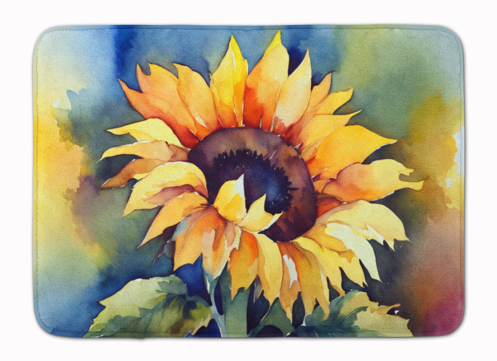 Sunflowers in Watercolor Memory Foam Kitchen Mat Machine Washable Anti-Fatigue Cushion Comfort Bath or Kitchen Rug