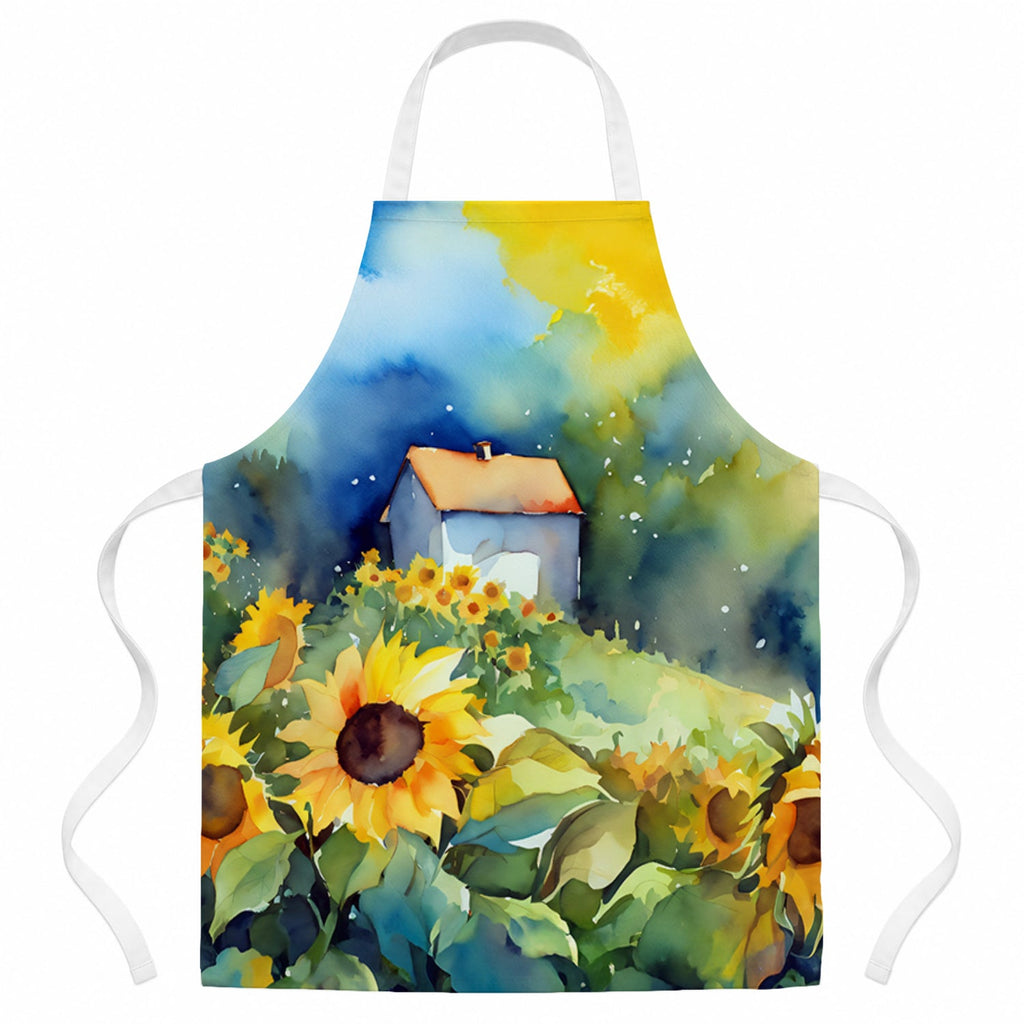 Sunflowers in Watercolor Apron Cooking Kitchen Server Baking Crafts Gardening for Adult Women Men, Unisex, Large, Multicolor