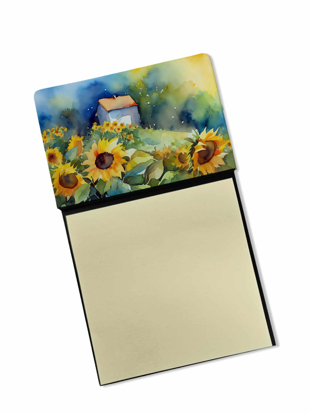 Sunflowers in Watercolor Watercolor Sticky Note Holder Refillable Dispenser Desk Accessory 3x3 Pad Gift