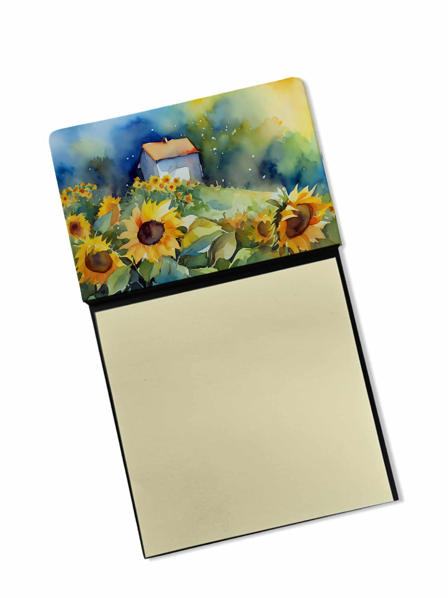 Sunflowers in Watercolor Watercolor Sticky Note Holder Refillable Dispenser Desk Accessory 3x3 Pad Gift