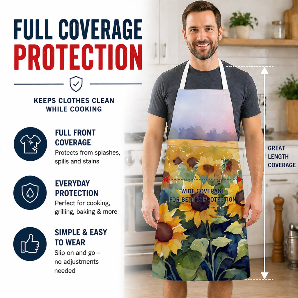 Sunflowers in Watercolor Apron Cooking Kitchen Server Baking Crafts Gardening for Adult Women Men, Unisex, Large, Multicolor