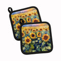 Sunflowers in Watercolor Pot Holder Set of 2 Heat Resistant Quilted Hot Pads 7.5 x 7.5 Inch, Insulated Kitchen Trivets for Cooking & Baking