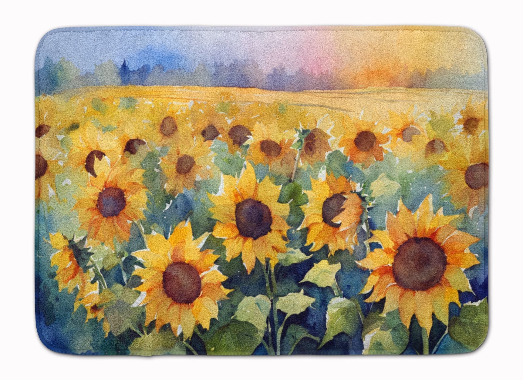Sunflowers in Watercolor Memory Foam Kitchen Mat Machine Washable Anti-Fatigue Cushion Comfort Bath or Kitchen Rug