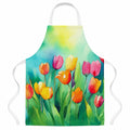 Tulips in Watercolor Apron Cooking Kitchen Server Baking Crafts Gardening for Adult Women Men, Unisex, Large, Multicolor
